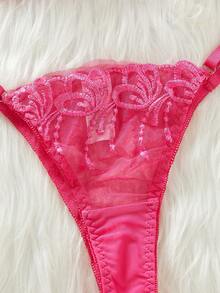 Bộ đồ lót gợi cảm hai mảnh + Quần lót lọt khe Châu Âu và Mỹ Bộ đồ lót thêu quyến rũ hấp dẫn - Màu Hồng Tươi - Xem 4