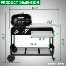 110*45*110cm Portable Charcoal Grill With Wheels And Sidetable, Large BBQ Smoker With Adjustable Vents On Lid For Outdoor Party Camping Picnic - Black - View 3