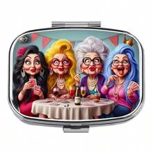 1 pieza Caja de pastillas de moda para mujer - Organizador portátil decorativo de doble compartimento para medicamentos, tabletas, vitaminas con diseño de bolsillo para un fácil transporte y uso móvil