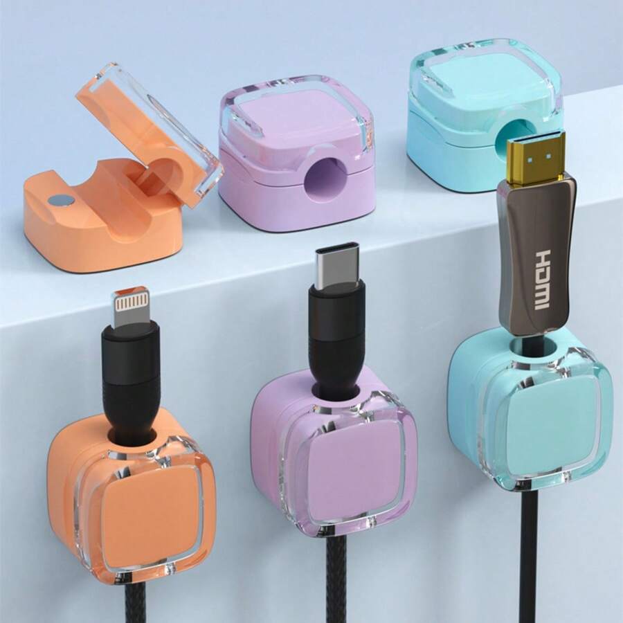1 包 6 个数据线管理器、电缆夹、固定器、桌面免钉自粘按扣、束线带、存储和卷绕设备 - 彩色 - 查看 1