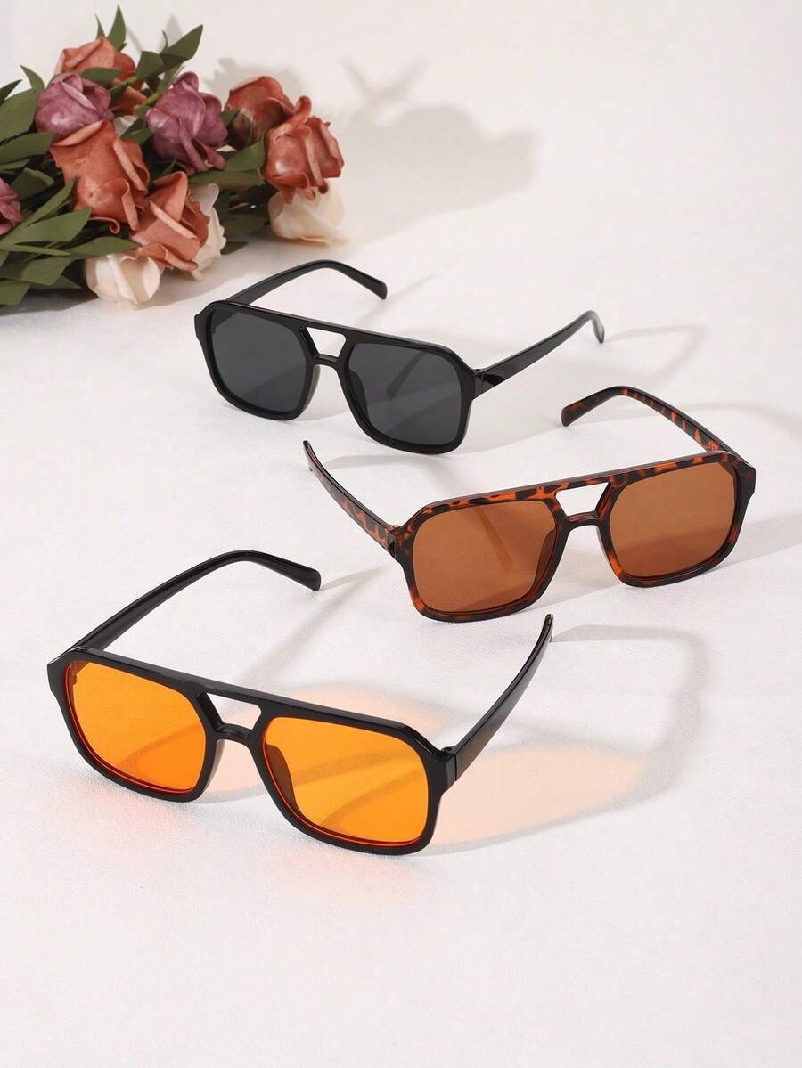 1 副男女款复古超大双桥徒步旅行者时尚眼镜，适合骑行、户外旅行、派对装饰海滩配件女士眼镜遮阳镜 - 彩色 - 查看 1