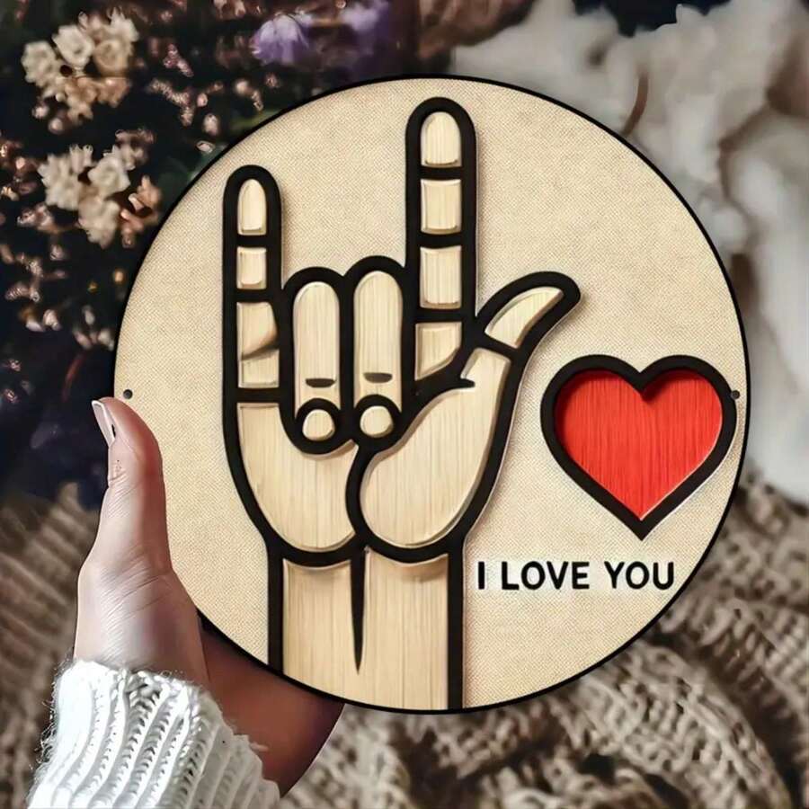 1 件金属印刷“我爱你”标志艺术，20x20cm 墙壁装饰，适用于家庭、客厅、办公室 - ASL 手势爱情标志，适合情人节、圣诞节、新年，随机方向孔样式 - 彩色 - 查看 1