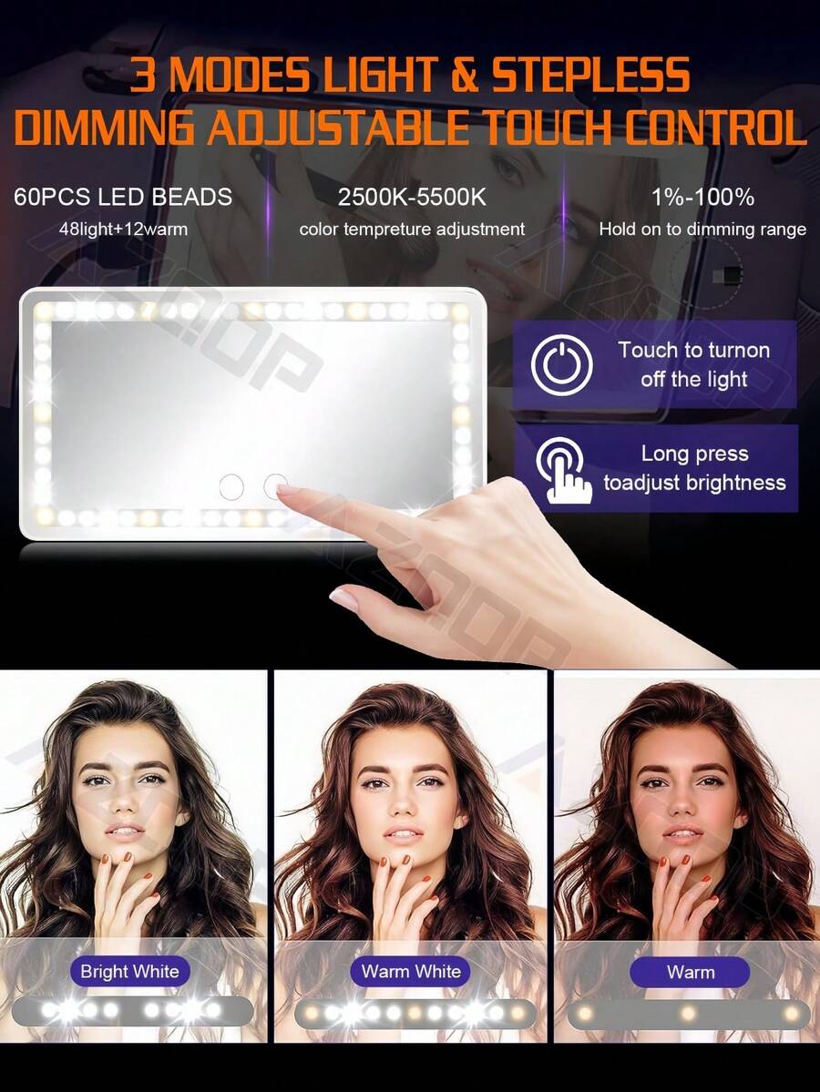 Car Sun Visor Vanity Mirror, Rechargeable Led Light Car Visor Mirror