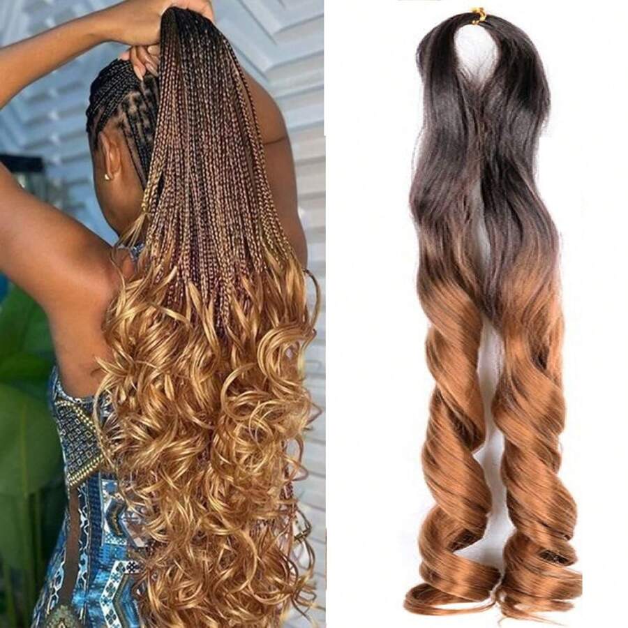 高温法式卷发辫 16/20/24 英寸松散波浪钩针编织发片 1/4/6 件预拉伸弹力编织发片 75 克/包 女士合成钩针编织发片 盒状辫子 渐变金色 绿色 蓝色