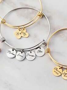 Vòng tay mặt dây chuyền tròn bằng thép không gỉ tùy chỉnh, tên khắc laser cho ngày kỷ niệm, hộp quà Giáng sinh, quà tặng cho gia đình, bạn thân hoặc ngày lễ tình nhân - Vàng - Xem 5