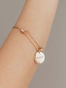 Vòng tay mặt dây chuyền tròn bằng thép không gỉ tùy chỉnh, tên khắc laser cho ngày kỷ niệm, hộp quà Giáng sinh, quà tặng cho gia đình, bạn thân hoặc ngày lễ tình nhân - Vàng - Xem 4