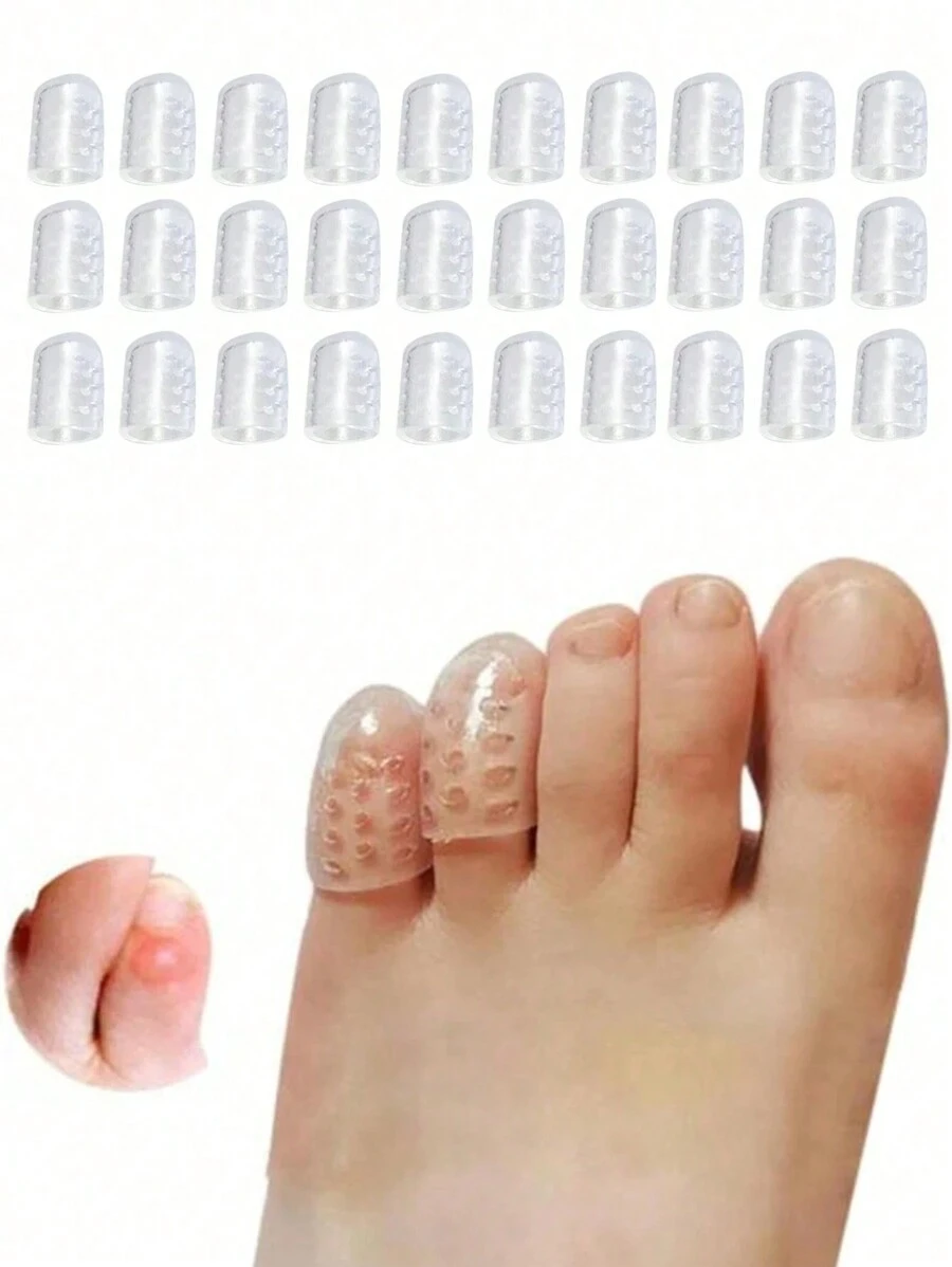 10pcs Gel Toe Caps, Silicone Anti-Friction Toe Sleeves, Breathable Little Toe Covers, Unisex, Suitable For Ingrown Nails, Corns, Calluses, Nail Care Tools, Foot Care, Random Delivery
