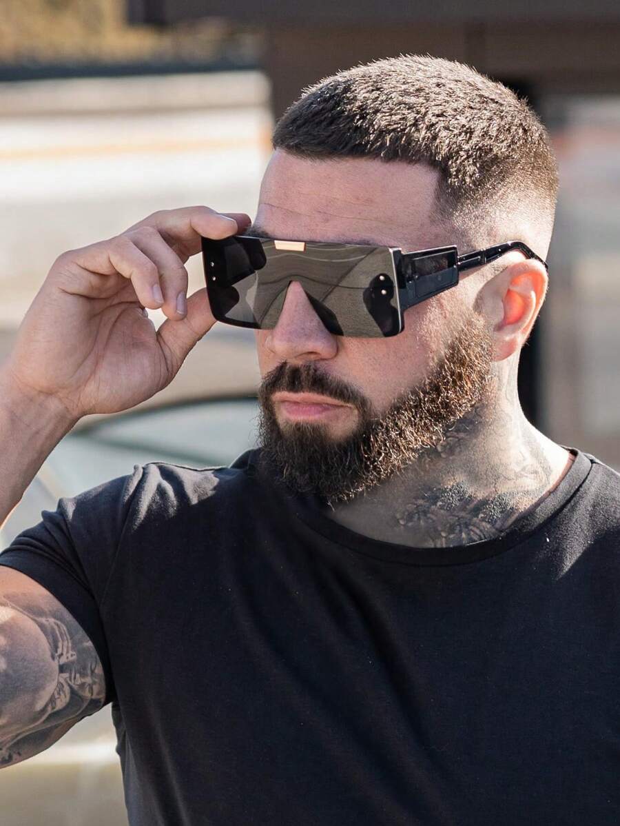 1 Cặp kính thời trang nam cỡ lớn liền khối, kiểu dáng hiện đại Âu Mỹ, phụ kiện đi biển, kính thời trang thiết yếu cho kỳ nghỉ hè ở bãi biển và du lịch ngoài trời.