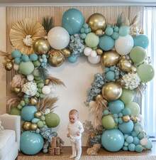 Green Blue Balloon Garland Double Stuffed Olive Blue White Balloons Dusty Avocado Green Balloons Beige Cream Metallic Gold Balloon Arch Kit For Baby Shower Baptism Birthday Wedding Party Decor - 藍色 - 查看 5