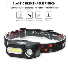 1 件户外应急 LED COB 头灯，可拆卸露营头灯，照明强劲，防水，待机时间长，适用于钓鱼、采矿等 - 黑色 - 查看 8