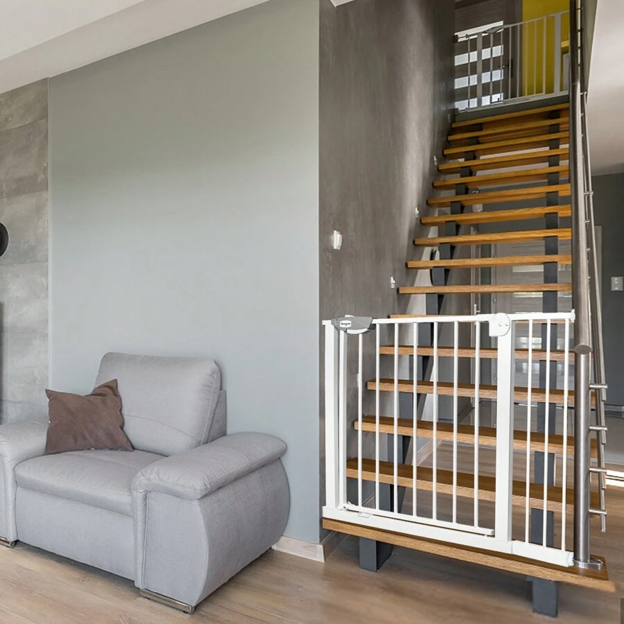 Froadp Gate, N Stop Gate Stair Gate With No Drilling And Metal Grilles - White - View 1