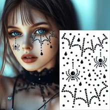 1 件蜘蛛形闪光脸部宝石，包括红色、黑色和白色，适用于万圣节、节日派对、舞台表演、婚礼派对、伴娘、生日派对、音乐节、DIY 眼部和面部贴纸、舞蹈表演派对和舞台化妆假纹身脸部宝石 - 彩色 - 查看 4