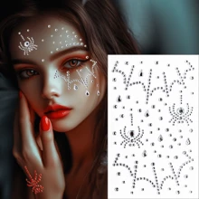 1 件蜘蛛形闪光脸部宝石，包括红色、黑色和白色，适用于万圣节、节日派对、舞台表演、婚礼派对、伴娘、生日派对、音乐节、DIY 眼部和面部贴纸、舞蹈表演派对和舞台化妆假纹身脸部宝石 - 彩色 - 查看 5