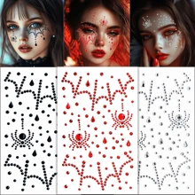 1 件蜘蛛形闪光脸部宝石，包括红色、黑色和白色，适用于万圣节、节日派对、舞台表演、婚礼派对、伴娘、生日派对、音乐节、DIY 眼部和面部贴纸、舞蹈表演派对和舞台化妆假纹身脸部宝石 - 彩色 - 查看 1