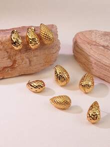 2 件/套时尚奢华风格 18K 镀金不锈钢锤纹纹理泪珠耳环，适合女性与朋友聚会或日常通勤时佩戴，也可作为节日礼物 - 金黃色 - 查看 1