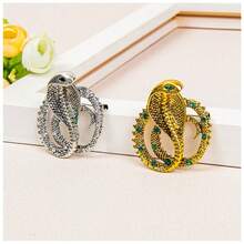 复古蛇形设计男士水钻水晶金属胸针，独特的动物翻领别针，适合西装 - 彩色 - 查看 9