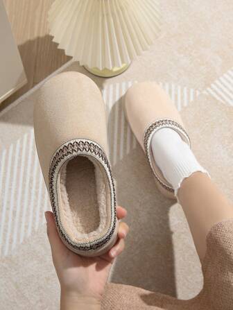 Damtofflor i mockafleece, Slip-On Mules med tjock sula, snygga utomhussnöskor för vintern