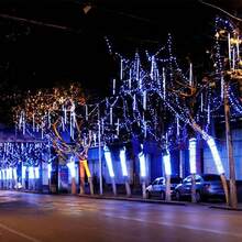 Dây đèn mưa sao băng năng lượng mặt trời, 8 bóng đèn 192LED, chống thấm nước, đèn thả tuyết rơi hình giọt nước cho cây, trang trí tiệc cưới trong vườn, lễ Giáng sinh, lễ Tạ ơn và Halloween, quà tặng ngày lễ năm mới, đèn dây ngoài trời năng lượng mặt trời - Trắng - Xem 8