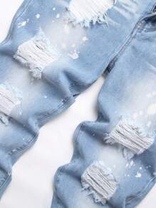 Distressed Slim Fit Straight Leg Denim Jeans, Design - Light Wash - View 3