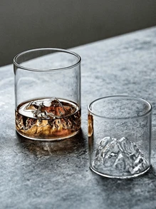 1 PC, Mountain Whiskey Glass(Without Spoon), Rocks Glass, Old Fashioned Glass, Cocktail Glass, Bourbon Glass, Unique Design, Heavy Base, Stylish Drinkware, For Home Bar, Birthday Gift, Father's Day Present, For Men, Husband, Boyfriend - Multicolor - View 3
