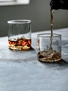 1 PC, Mountain Whiskey Glass(Without Spoon), Rocks Glass, Old Fashioned Glass, Cocktail Glass, Bourbon Glass, Unique Design, Heavy Base, Stylish Drinkware, For Home Bar, Birthday Gift, Father's Day Present, For Men, Husband, Boyfriend - Multicolor - View 8
