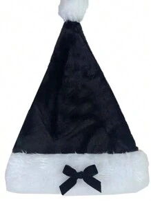 1 chiếc mũ Giáng sinh nơ đen mới kiểu dáng ngọt ngào sang trọng ấm áp mùa đông mũ đội đầu Giáng sinh cho phụ nữ Halloween - Đen và trắng - Xem 4