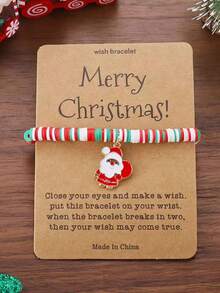1 Piece/6 Pieces, Merry Christmas Wishes Bracelet - Elegant And Cute Santa Claus Polymer Clay Bead Bracelet, Beaded Wristband With Holiday Charm Charm For Gifting And Celebration, All-Season Holiday Jewelry Set