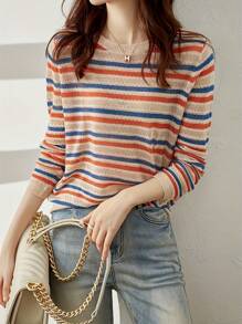 Women's Round Neck Colorblocking Long Sleeve Pullover Shirt - 混合顏色 - 查看 1