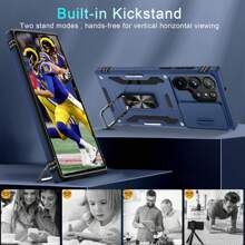 Ốp lưng điện thoại kiểu cổ điển siêu bền với giá đỡ, đệm khí và bảo vệ ống kính - Chất liệu PC, chịu được rơi từ độ cao 2 mét (6,6 feet) và có nắp trượt chống nước, chống rơi vỡ và chống trầy xước. - Màu xanh lam - Xem 5
