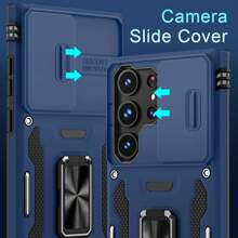 Ốp lưng điện thoại kiểu cổ điển siêu bền với giá đỡ, đệm khí và bảo vệ ống kính - Chất liệu PC, chịu được rơi từ độ cao 2 mét (6,6 feet) và có nắp trượt chống nước, chống rơi vỡ và chống trầy xước. - Màu xanh lam - Xem 3