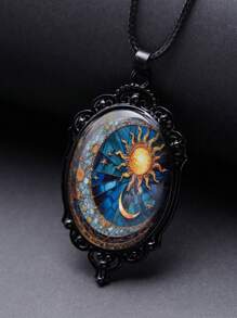 1pc Gothic Retro Simple Sun And Moon Pendant Halloween Necklace