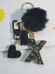1 件树脂星空环氧字母钥匙扣，带流苏和黑色毛球装饰，送给朋友和母亲的礼物，汽车配件包饰，书包挂绳，带身份证夹，汽车配件包饰 - 黑色 - 查看 32