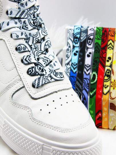 Fashionable Cashew Flower Pattern Shoelaces For Men And Women, Decorative Buckle Shoelace Set Suitable For Sneakers, Canvas Shoes, High-Top Shoes, Boots, Skates, Skateboard Shoelaces, Holiday Gift Flat Shoelaces [1 Pair Of Shoelaces/1 Pair Of Shoelaces And Decorative Buckle]