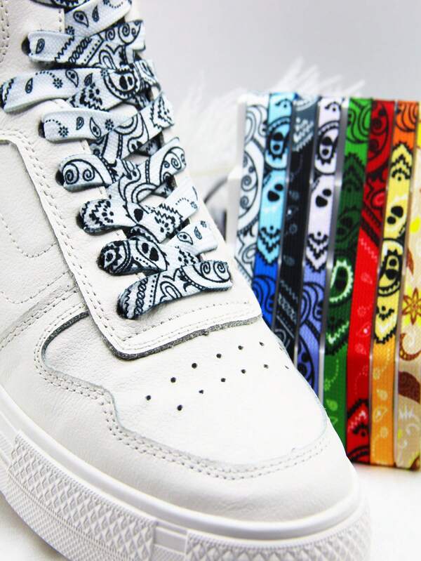 Fashionable Cashew Flower Pattern Shoelaces For Men And Women, Decorative Buckle Shoelace Set Suitable For Sneakers, Canvas Shoes, High-Top Shoes, Boots, Skates, Skateboard Shoelaces, Holiday Gift Flat Shoelaces [1 Pair Of Shoelaces/1 Pair Of Shoelaces And Decorative Buckle]