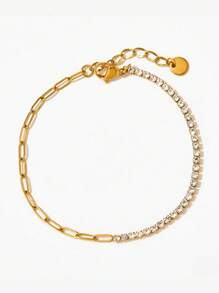 Zirconia Semi-Sphere Chain Bracelet, Stainless Steel Bracelet, Women's Colorful Gemstone Delicate Minimalist Stainless Steel Jewelry