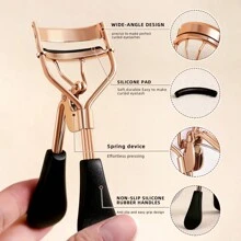 MONKIDS 1支便携式睫毛夹，带硅胶垫，金色弧形手柄，可卷翘并定型睫毛，不伤睫毛，适合女性使用。 - 黑色 - 查看 4