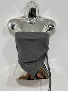 Strapless Cropped Top With Gathered Sides, Spring Summer - 灰色 - 查看 1