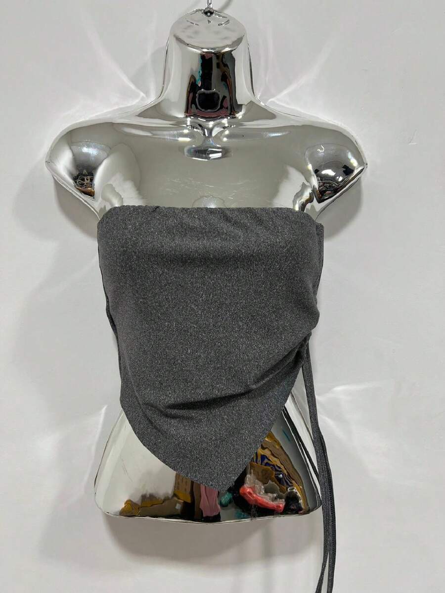 Strapless Cropped Top With Gathered Sides, Spring Summer - 灰色 - 查看 1