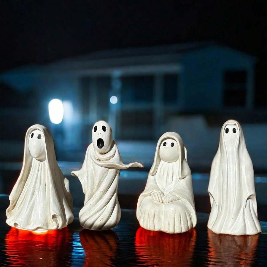 1 件有趣可爱的节日家居装饰艺术品，白色幽灵户外花园合成树脂景观雕像装饰，适合作为节日朋友礼物派对装饰 - 白色 - 查看 1