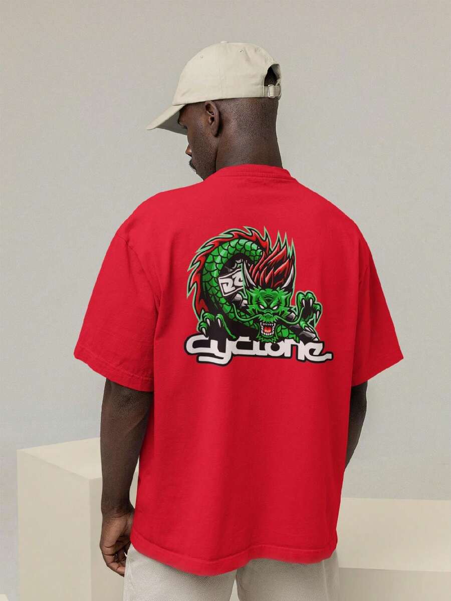 Men's Oversized T-Shirt 100% Premium Cotton Cyclone Streetwear Shirt - Đỏ - Xem 1