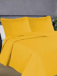 3-Piece Bedspread Quilt Kit Complete Box Bed Ultrasonic Butterfly Quilted - 黃色的 - 查看 1