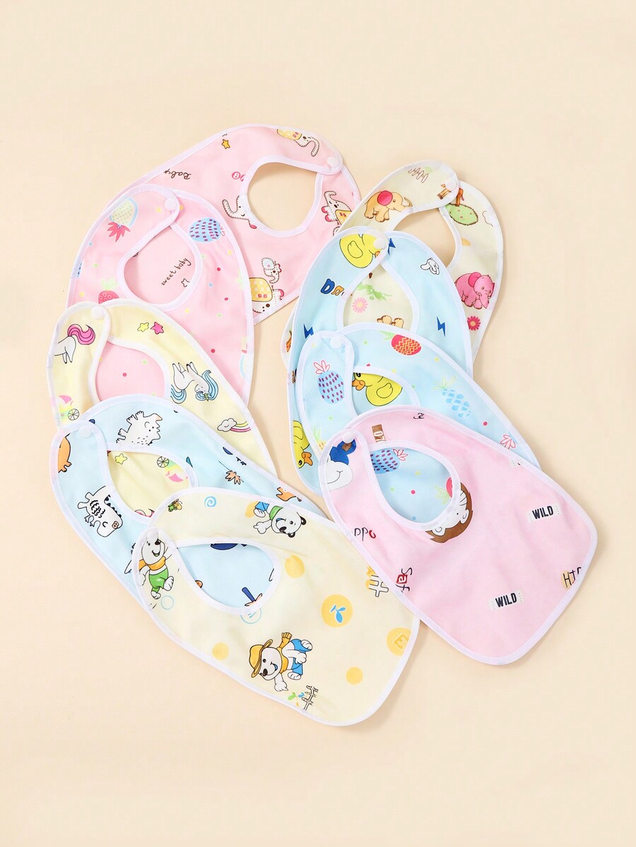 6pcs/Set Random Pattern Crystal Velvet UShaped Waterproof Baby Bibs