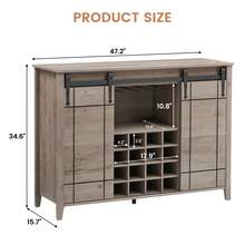 Farmhouse Coffee Bar Buffet Cabinet, 47" Wine Bar Cabinet With Sliding Barn Door, 16 Bottle Wine Racks (Fire Color/Light Ivory/Brown/White) - Light Ivory - View 2