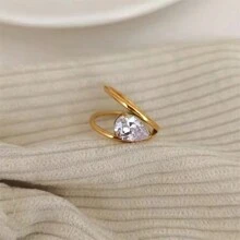 VKHK 1pc Minimalist Elegant 18K Gold Plated Stainless Steel Zirconia Decorated Single Ring, Suitable For Women Everyday And Wedding Wear, Gift