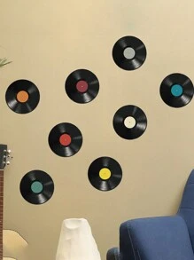 8 件装经典音乐黑胶唱片墙贴 适用于卧室、客厅、入口、家居装饰 自粘式最佳礼物 - 黑色 - 查看 1