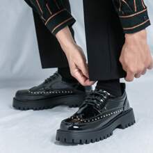 Men's Brogue Two-Tone Leather Shoes, Thick Sole Moccasin Loafers,Daily Office Business Formal Casual Leather Shoes