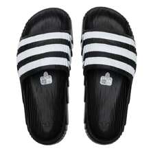 Adidas Originals 三叶草休闲运动拖鞋、户外沙滩人字拖、男女居家凉鞋 - 黑/白 - 查看 3