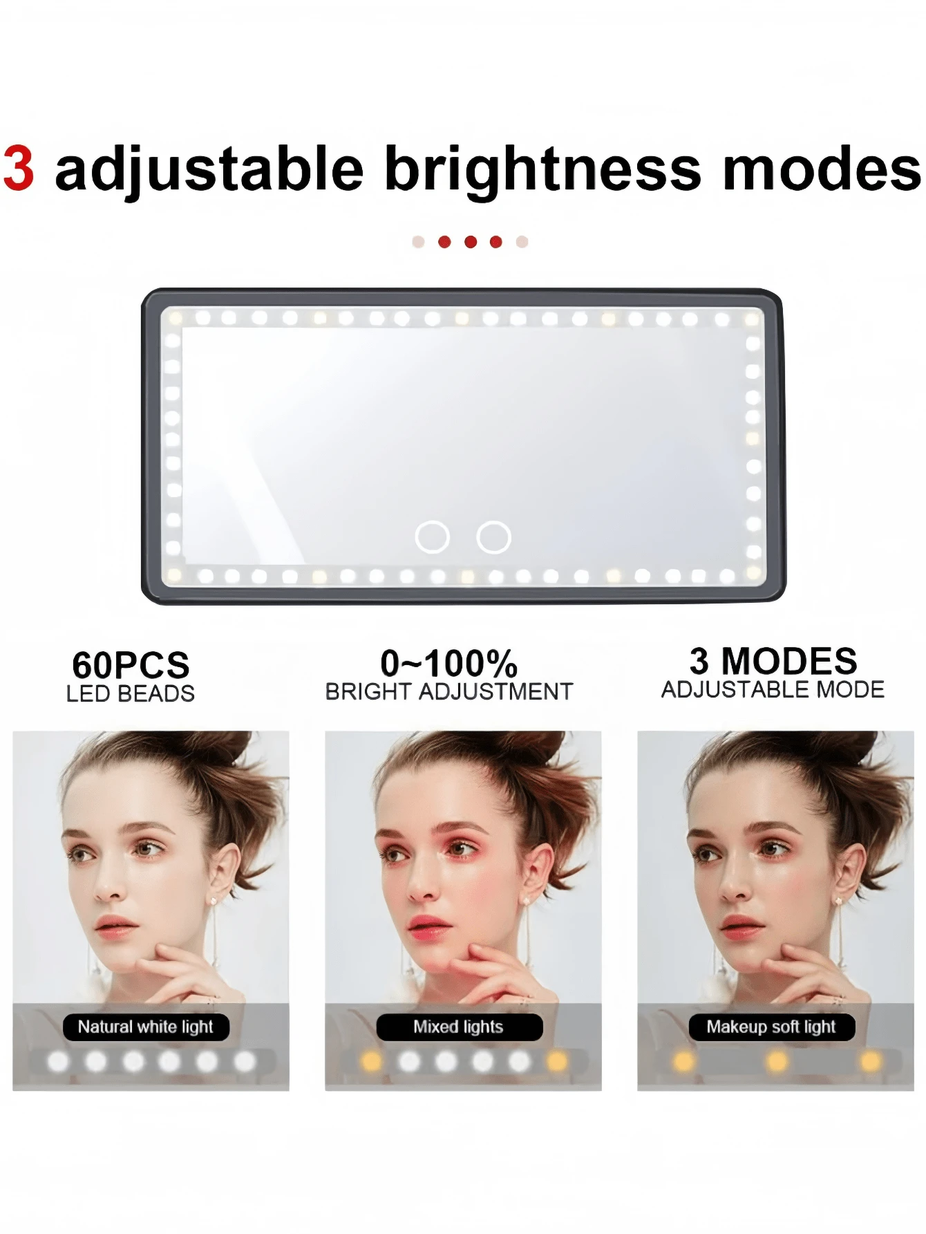 Car Sun Visor Vanity Mirror, Rechargeable Led Light Car Visor Mirror