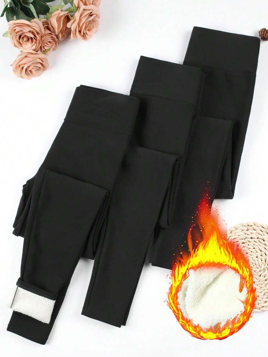 Bộ 3 quần legging lót nhiệt lưng cao cho nữ, quần bó mùa đông - màu đen - Xem 1