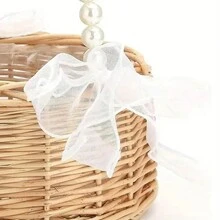 1 giỏ hoa trang trí tiệc cưới bằng dây leo liễu giỏ hoa có tay cầm bằng ngọc trai giỏ đựng đồ dệt tự nhiên, giỏ hoa cầm tay bằng mây ngọc trai, giỏ đựng hoa quà tặng ngày cưới/ngày thiếu nhi - Nhiều màu - Xem 7